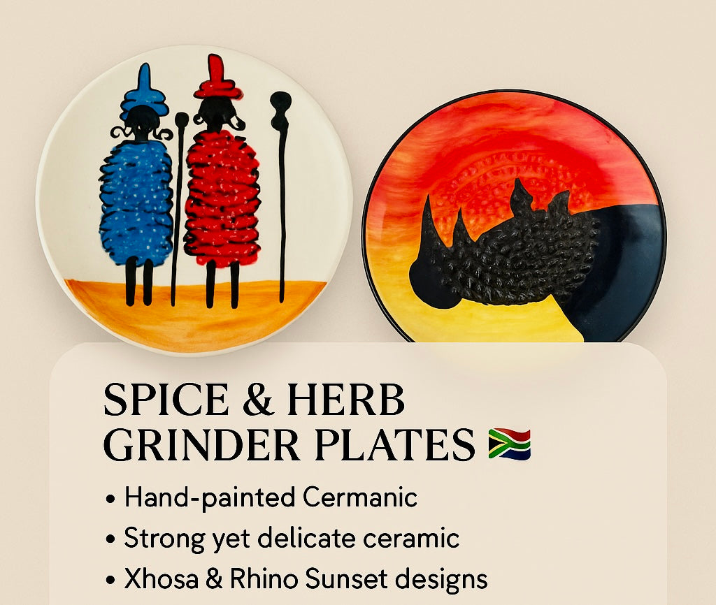 Spice & Herb Grinder Plate – Hand-Painted Ceramic