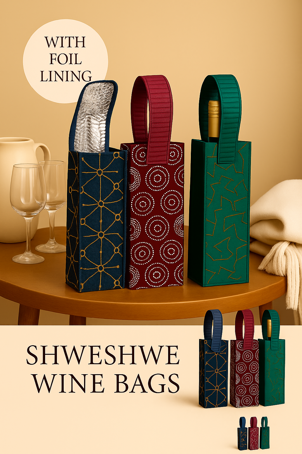 Shweshwe Fabric Wine Bags